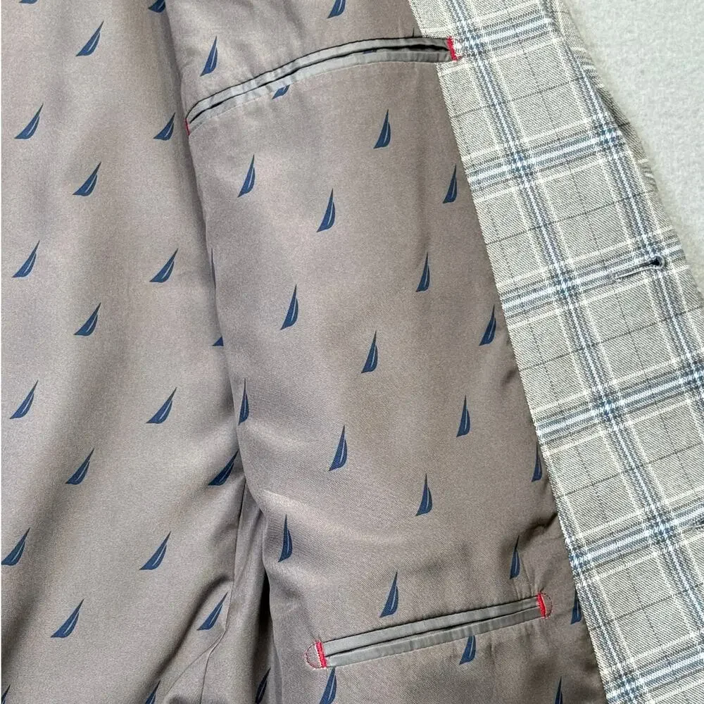 Nautica Men's Modern-Fit Sport Coat Grey Plaid 48R $250
